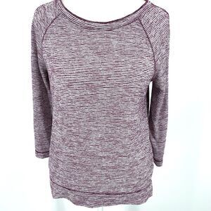 LOFT women's purple burgundy white pinstripe ¾ sleeve top, size M